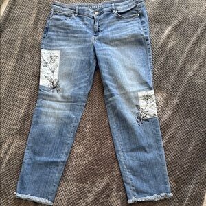 WHBM Blue Jeans with Floral Embroidery